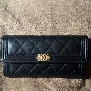 CHANEL Black Wallet with Gold Accent